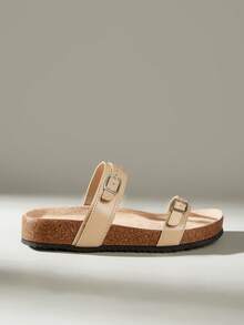 Solecia 女士时尚厚底拖鞋，适合春夏季节、假期、春假、复活节、圣诞节等各种场合穿着。 - 杏色 - 查看 2