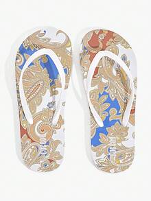 Grefit Woman Shoes Retro Paisley Pattern Toe Post Flip-Flops, Fashion Outdoor PVC Brown Flip Flops For Summer Vacation Shoes Summer Back To School Shoes College Student Shoes Spring Shoes Spring Break Easter For Casual Beach Style For Christmas Beach Outfit Flip Flops - Multicolor - View 5