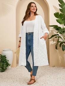 EMERY ROSE 大码女式纯色休闲百搭日常睡袍 - 白色 - 查看 4