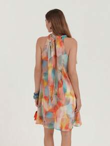 Vestido mini elegante de mujer con estampado floral y cuello halter, para verano - Multicolor - Ver 5