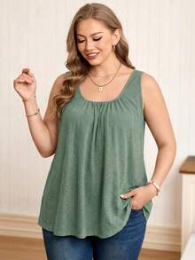 Rosumi 大码休闲吊带背心，无袖简约风格，适合女性度假春季服装，度假网眼 - 綠色 - 查看 1