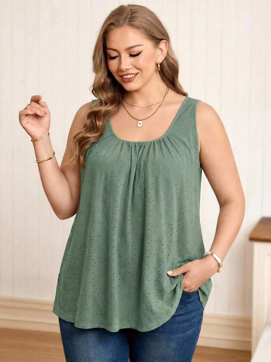 Rosumi 大码休闲吊带背心，无袖简约风格，适合女性度假春季服装，度假网眼 - 綠色 - 查看 1