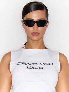 MUSERA Graphic Print Cropped Tank Top Cover Up Spring Summer Vacation Sexy Coolgirl Ibiza Festival Holiday Pitstop - Black - View 2