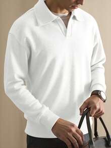Manfinity Homme Camisa polo de hombre de unicolor casual, versátil para primavera y otoño - Blanco - Ver 5