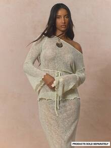 MUSERA 露肩系带腰身针织长款荷叶边下摆上衣（单件上衣）可爱春日假日少女风 Sugar Salt - 薄荷綠 - 查看 1