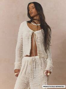 MUSERA V Plunge Open Tie Front Frill Ruffle Covered Cardigan Coord Top Cute Spring Holiday Girly Sugar Salt - Baby Pink - View 1