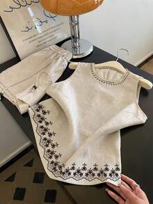 GlowEve Women's Summer Casual Embroidered Sleeveless Shirt - Apricot - View 4