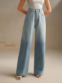 Anewsta 女士新款时尚舒适奢华情人节派对母亲节渐变蓝色直筒牛仔裤 - 藍色 - 查看 6