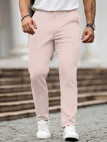 Manfinity Homme Men's Solid Color Pocket Casual Versatile Commute Pants - Baby Pink - View 7