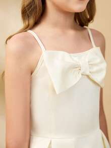 Tween Girl Solid Color Bow Decor Elegant Camisole Party Dress Elegant Dresses For Girls Flowergirl Dress - Champagne - View 8