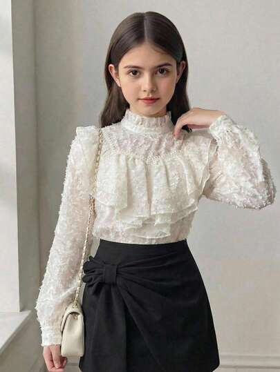 SHEIN Jupe courte asymétrique avec décoration de nœud élégante pour préadolescentes