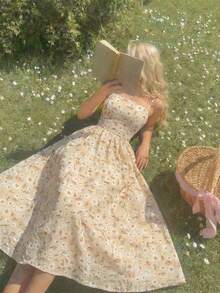 SHEIN MOD 复古刺绣雪纺度假中长吊带裙 - 彩色 - 查看 4