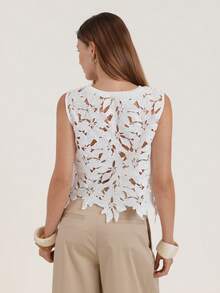 CielaLinda 女士水溶性花卉蕾丝吊带背心休闲罩衫，适合春夏海滩度假 - 白色 - 查看 6