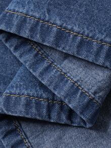 Dazy Plus Vestido vaquero de manga corta con cintura ceñida, de estilo retro lavado azul con cuello de solapa y apertura frontal, para primavera/verano - Azul lavado medio - Ver 3