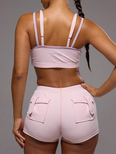 Musera Sport Contrast Stripe Pocket Detail Micro Mini Active Shorts Only Sport Workout Gym Pilates Fitness Daily Girly Casual Hot Sweat