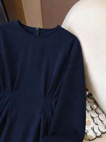Revavyn Women's Sweatshirt Fabric Fitted Waist Dropped Shoulder Sweatshirt, Suitable For Everyday Commuting. Summer Weddings & Events - Blue - View 5