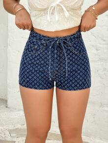 Rivivi Women's Casual Washed Textured Fitted Denim Shorts, Summer - Dark Wash - View 8