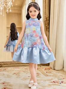 Váy lưới cổ xanh thanh lịch và dễ thương cho bé gái - Nhiều màu - Xem 4