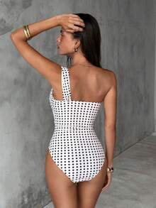 Swim Vcay Bộ đồ bơi liền thân gợi cảm, họa tiết chấm bi đen trắng, kiểu dáng bất đối xứng, mới năm 2026 dành cho nữ, thích hợp cho kỳ nghỉ hè trên bãi biển. - Nhiều màu - Xem 2