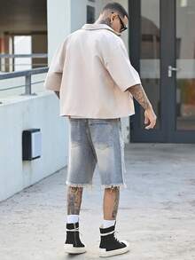 Devon Thys 男士罗马肖像印花短袖单排扣休闲衬衫 - 杏色 - 查看 2