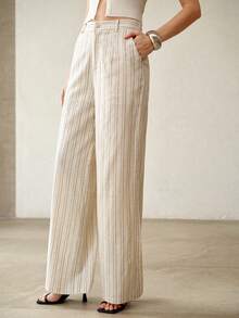 MOTF PREMIUM WOMEN'S STRIPED PRINT SLANT POCKET WIDE LEG PANTS - Apricot - View 6