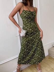 Pariaura Đầm Maxi In Hoa Buộc Phía Trước Ditsy Cho Nữ - Nhiều màu - Xem 5
