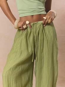 MUSERA Quần ống suông xếp ly, eo thon, dáng suông, cạp thấp, chỉ cần chọn quần để phối đồ, thích hợp cho mùa xuân, kỳ nghỉ, nữ tính, mùa hè, phong cách thường ngày. - Màu xanh Ô liu - Xem 5