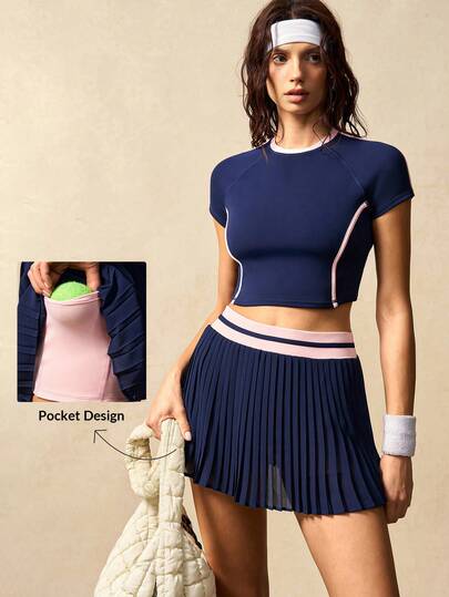 VARSIVA Women's Round Neck Short Sleeve Top And Pocket Skirt Pants Casual Everyday Outdoor Sports Suit