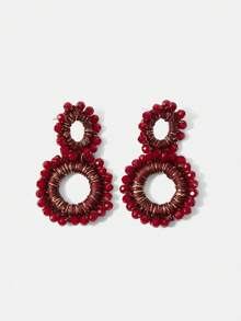 MOTF PREMIUM PRE HANDMADE RED DIAMOND DOUBLE RING EARRINGS - Red - View 2