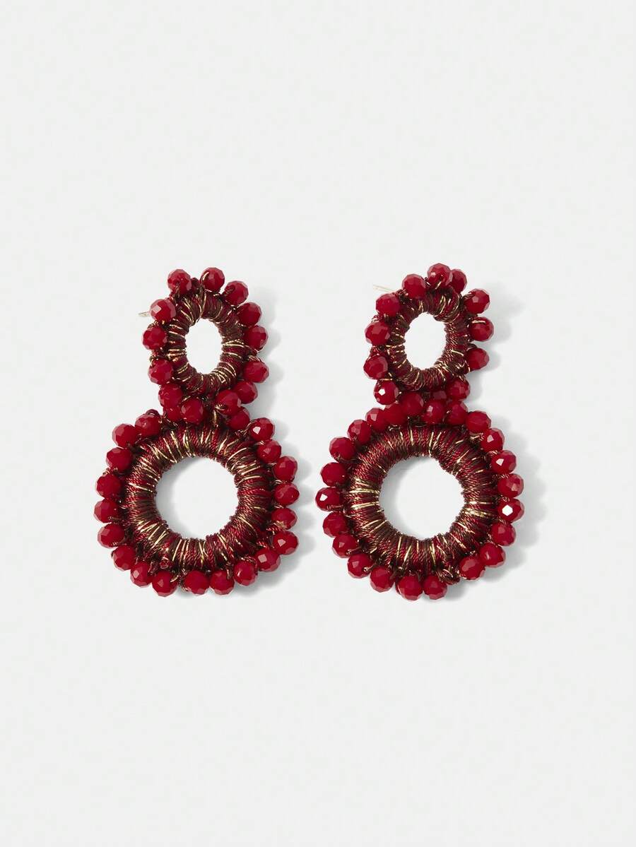 MOTF PREMIUM PRE HANDMADE RED DIAMOND DOUBLE RING EARRINGS - Red - View 2