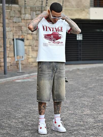 Devon Thys 男士简约时尚休闲牛仔短裤，适合日常穿着