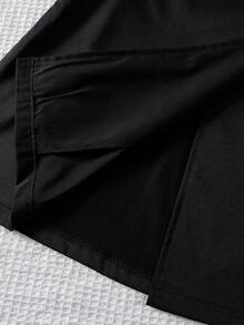 SHEIN 1 pieza Chaqueta larga con solapa tejida, doble botonadura y cinturón de moda para niñas, adecuada para primavera, otoño e invierno, para uso al aire libre, viajes, estilo callejero, casual, en casa y para ir al trabajo - Negro - Ver 4