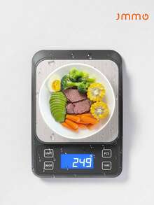 JMMO Balanza digital de cocina con función de tara, mini balanza de bolsillo, 5kg/1g, pantalla LCD en gramos y onzas, acero inoxidable 304 (batería no incluida) - Plateado - Ver 1