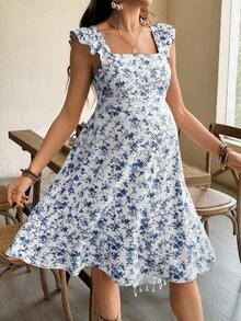 SHEIN Maternity Floral Print Tie Back Cap Sleeve Dress For Vacation - Multicolor - View 4