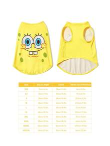 SpongeBob SquarePants | SHEIN 1 件可爱卡通印花宠物背心，猫狗通用，尺码从 XXS 到 XXXXXL（XS 到 XXL），海绵材质，活泼可爱 - 芥末黃 - 查看 7