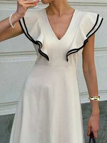 Elyressa 女士编织优雅长款夏季连衣裙 - 杏色 - 查看 5