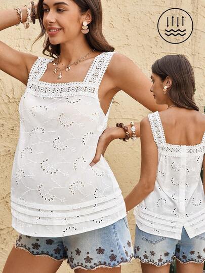 Boho Mama 孕妇优雅透气纯色方领镂空无袖上衣