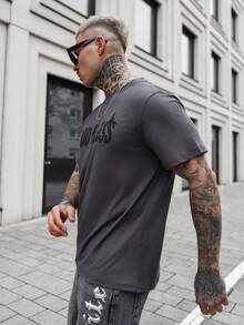 Artur Kramer Men's Casual Slogan & Figure Print Round Neck Short Sleeve T-Shirt, Summer - Dark Grey - View 6