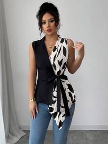 Elenzga Women's Woven Casual Printed Summer Shirt - Black - View 4