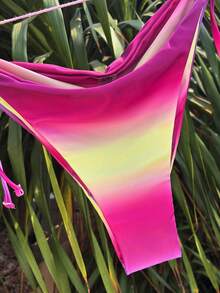 Swim Mod Conjunto de bikini con taza de concha degradada, tirantes de espagueti desmontables, sujetador de acero con recogida lateral y lazo, color aleatorio - Multicolor - Ver 7