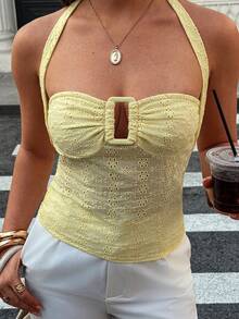 Avenya 女士镂空刺绣吊带背心 - 黃色 - 查看 3