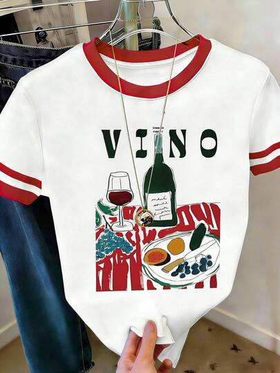 DrmWander Retro Bohemian Style Summer Beverage Social Club Clothing, Women's Casual Short Sleeved Round Neck T-Shirt