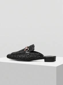 MOTF Cómodas y elegantes mules planas con punta cuadrada, de estilo casual y cómodo, para mujer - Negro - Ver 7