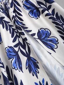 Sweetra Plant Print Backless Halter Neck Casual Vacation Dress For Women, Spring/Summer - Multicolor - View 5