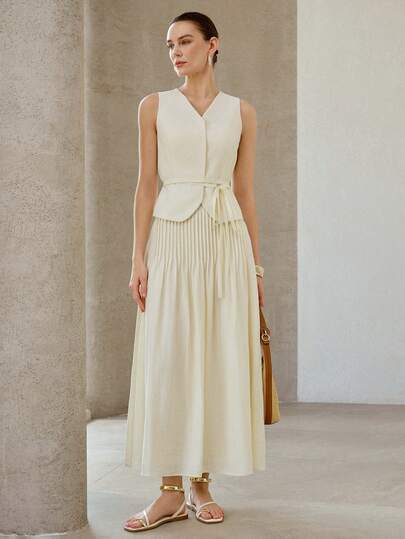 MOTF PREMIUM BELTED V NECK SLEEVELESS BLAZER