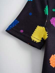 Tetris™ X SHEIN طقم ملابس علوية وسروال ليجنز منزلي للفتاة الصغيرة مطبوع بقلوب ملونة - الأسود - مشاهدة 7