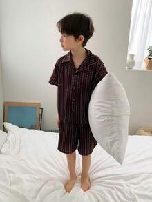 Dazy Kids Tween Boy All-Over Print Single-Breasted Short Sleeve Top And Shorts Casual Loungewear Pajama Set Summer - Brown - View 7
