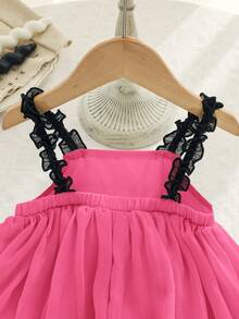 Newborn Baby Girl Cute & Elegant Apricot Bow Decor Sleeveless Romper, Summer - Hot Pink - View 4