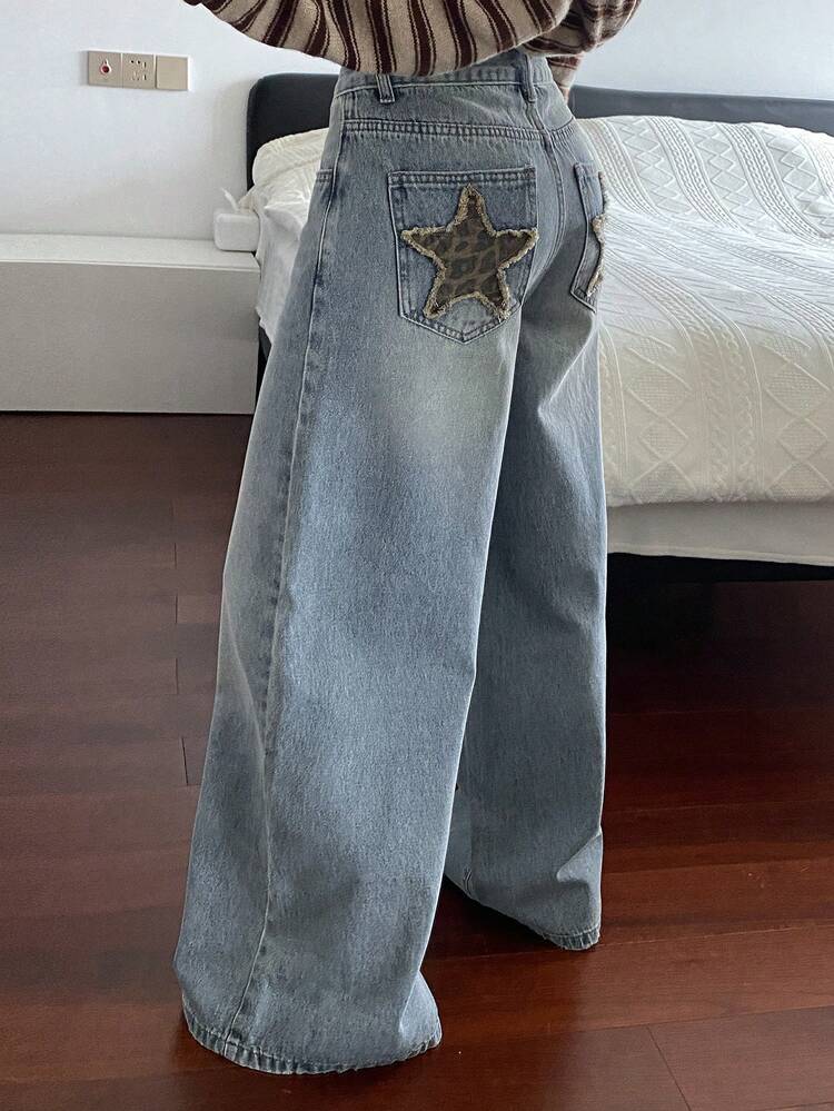 Tall Women's Regular Waist Star Patchwork Casual Jeans