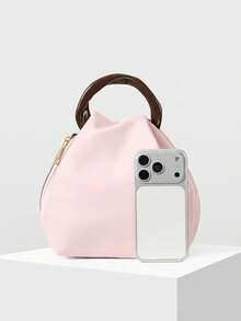 MOTF PREMIUM TAS TANGAN LIPAT WANITA WARNA POLOS, ELEGAN DAN SEDERHANA, UNTUK PAKAIAN SEHARI-HARI UNTUK BEKERJA DAN BERPERJALANAN - Baby Pink - View 4